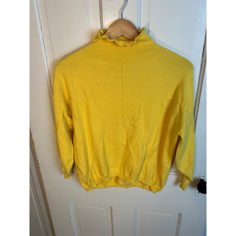 House of Sunny Yellow Mock Neck Lettuce Edge Seam Detail Knit Top Size 4